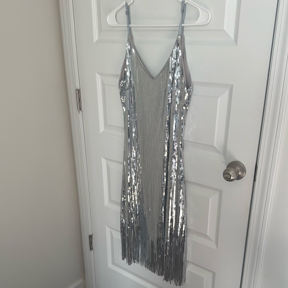 Silver Sequin Fringe Dress